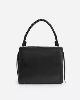 Сумка из натуральной кожи на плечо с оригинальной ручкой и декоративными хлястиками