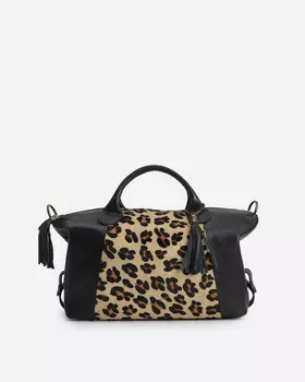 Сумка-трапеция из натуральной кожи с анималистическим принтом