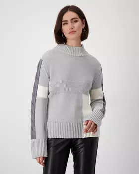 Свитер в стилистике колор блок из хлопкового трикотажа