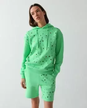 Трикотажный свитшот с капюшоном и декором из страз