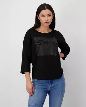 Свитшот с люрексом, принтом и стразами