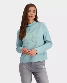 Свитшот с воротником-стойкой на молнии и с аппликацией