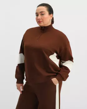 Свитшот с воротником-стойкой на молнии и контрастными вставками