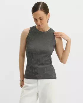 Топ без рукавов с круглым вырезом и декором из страз