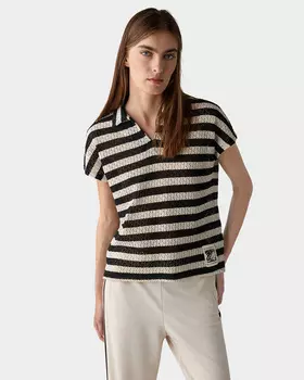 Трикотажная блузка поло в полоску с сетчатым узором