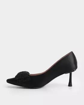 Туфли из атласного верха с бантом, украшенным стразами