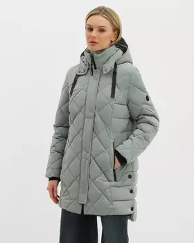Удлиненная куртка на утеплителе down free с ромбовидной стежкой и съемным капюшоном на кнопках