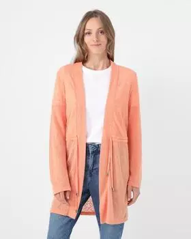 Удлиненный кардиган с кулиской на талии, р. 50, цвет Дынный