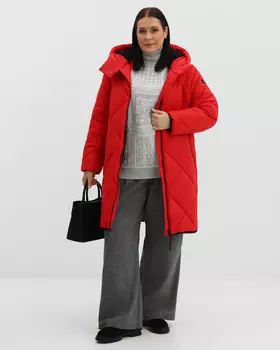 Утепленное пальто с ромбовидной стежкой и комфортным капюшоном на кнопках