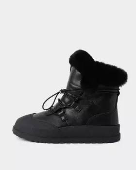 Утепленные ботинки из натуральной кожи с декором из натурального меха кролика