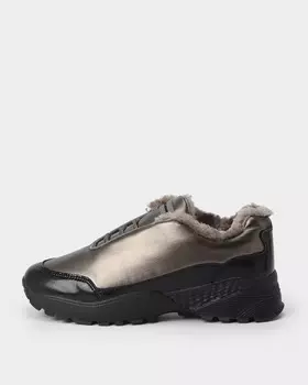 Утепленные дутики-полуботинки из комбинированных материалов с функциональным шнурком на высокой подошве