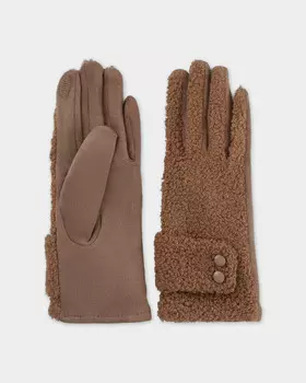 Утепленные перчатки с мехом тедди и технологией touch screen