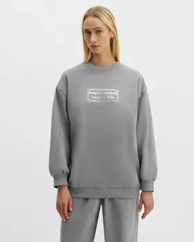 Утепленный свитшот с круглым вырезом и надписью на полочке