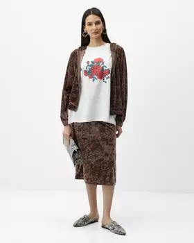 Велюровая юбка А-силуэта с эластичным поясом