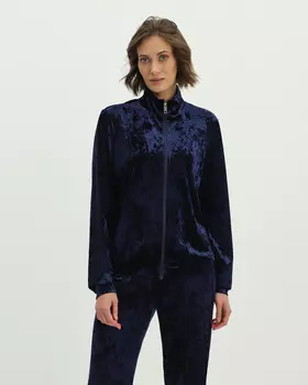 Велюровый свитшот на молнии с воротником-стойкой и боковыми карманами