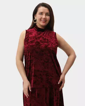 Велюровый топ с воротничком-стойкой