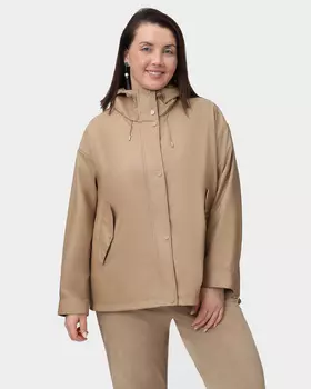 Ветровка из экокожи с регулируемым капюшоном