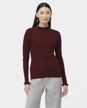 Водолазка прямого силуэта с рюшем на воротнике и краях рукавов