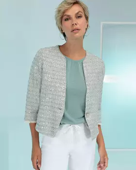 Жакет из фактурного букле с люрексной нитью и прозрачными пайетками