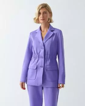 Приталенный жакет из эластичной ткани с накладными карманами