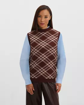 Жилет из вязаного трикотажа с клетчатым узором
