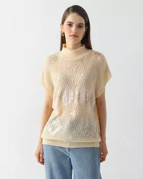 Женский жилет свободного кроя с высоким воротником с шерстью в составе