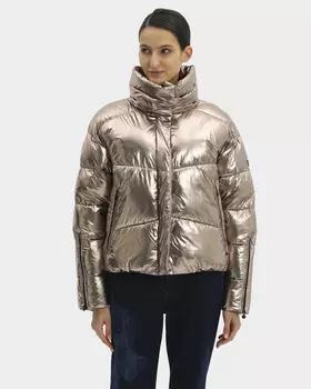 Золотистая куртка на утеплителе Thermolite с высоким воротником-стойкой на кнопках
