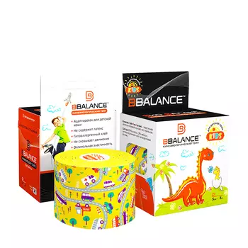 Детский кинезио тейп для тела BBTape Kids (5см*5м) #2 Cars Yellow | Машинки жёлтый