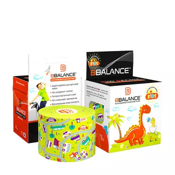 Детский кинезио тейп для тела BBTape Kids (5см*5м) #3 Cars Lime | Машинки лайм