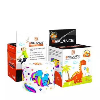 Детский кинезио тейп для тела BBTape Kids (5см*5м) #1 Unicorns White | Единороги белый