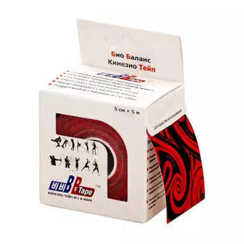 Кинезио тейп BBTape (5см*5м) дизайнерский #6 Tattoo Black&amp;Red | Тату чёрно-красное
