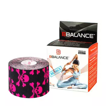 Кинезио тейп BBTape (5см*5м) дизайнерский #7 Skulls Black&amp;Pink | Черепа чёрно-розовые