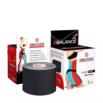 Кинезио тейп для тела BBTape Lymph Tape (5см*5м) #4 Black | Чёрный