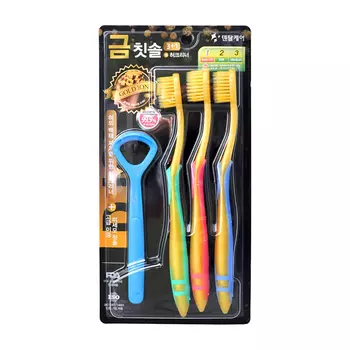 Набор зубных щёток Co Arang Nano Gold Toothbrush Set (3 шт. + скребок для языка)