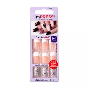 Твердый лак для ногтей Kiss Impress Press-On Manicure #BIPDM010C | Серебряный Френч (длина средняя)