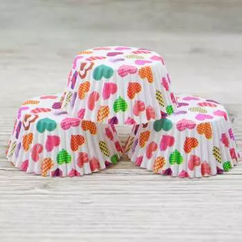 Капсулы бумажные для кексов Разноцветные сердца 50 шт