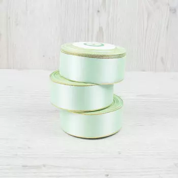 Лента атласная Нежно-салатовая с золотой нитью 3,8 см
