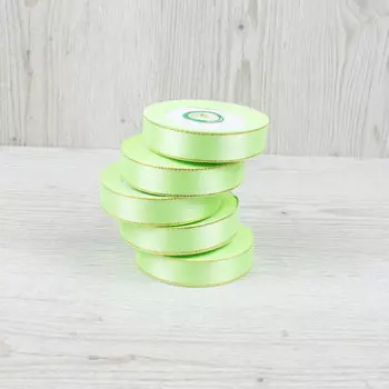 Лента атласная Ярко-салатовая с золотой нитью 2 см