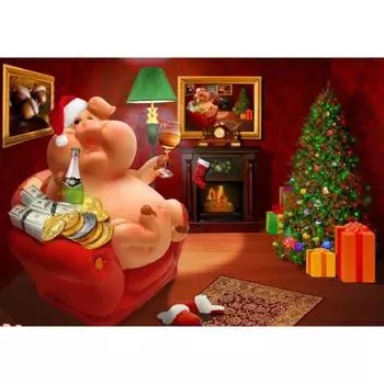 Съедобная картинка на торт Новый Год Свиньи (28х20 см)