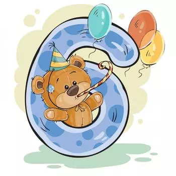 Съедобная картинка на торт С Днем Рождения Мишка с шестеркой