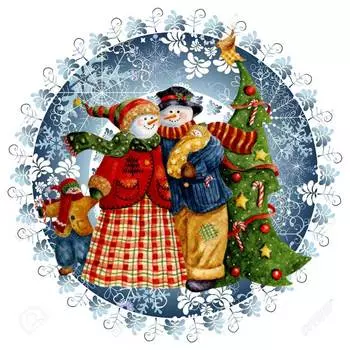 Съедобная картинка на торт Семейка снеговиков