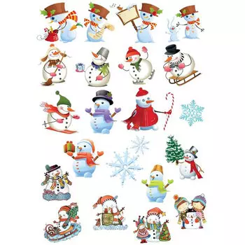 Съедобная картинка на торт Снеговики ассорти