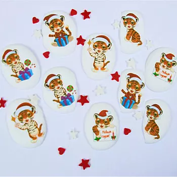 Сахарные фигурки медальоны Тигрята 10 шт