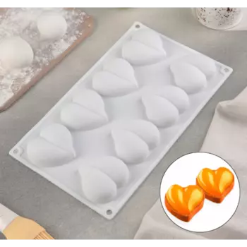 Силиконовая форма для муссовых десертов Сердечки 8 ячеек