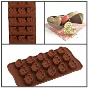 Силиконовая форма для шоколада 15 ячеек Двойное сердце