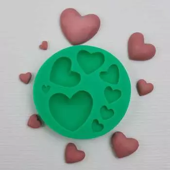 Силиконовый молд 2D Сердца ассорти