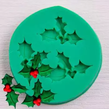 Силиконовый молд Лист холли с ягодами