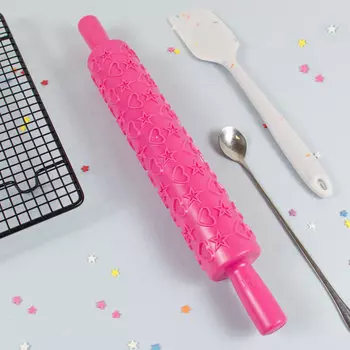 Скалка кондитерская фактурная с узором Звезды и сердечки
