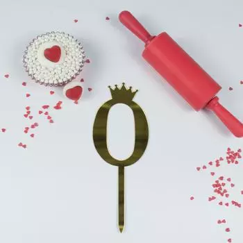 Топпер для торта золотой зеркальный Цифра 0