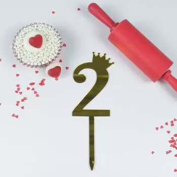 Топпер для торта золотой зеркальный Цифра 2